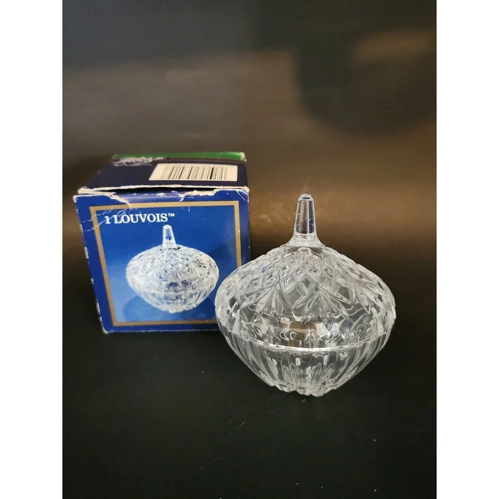 Vintage Cristal d'Arques Louvois 24% Lead Crystal Lidded Trinket Dish Box 3.25